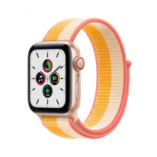 Apple Watch SE met 4G (40mm) - goud - met een maïs/wit geweven sportbandje (2021)